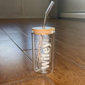 Clear Glass Tumbler with Straw and Bamboo Lid